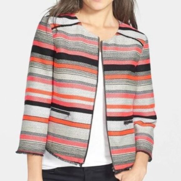 *LAST CHANCE ITEM!* Halogen Striped Zip-up Tweed Blazer w/ Fringe - Picture 1 of 7